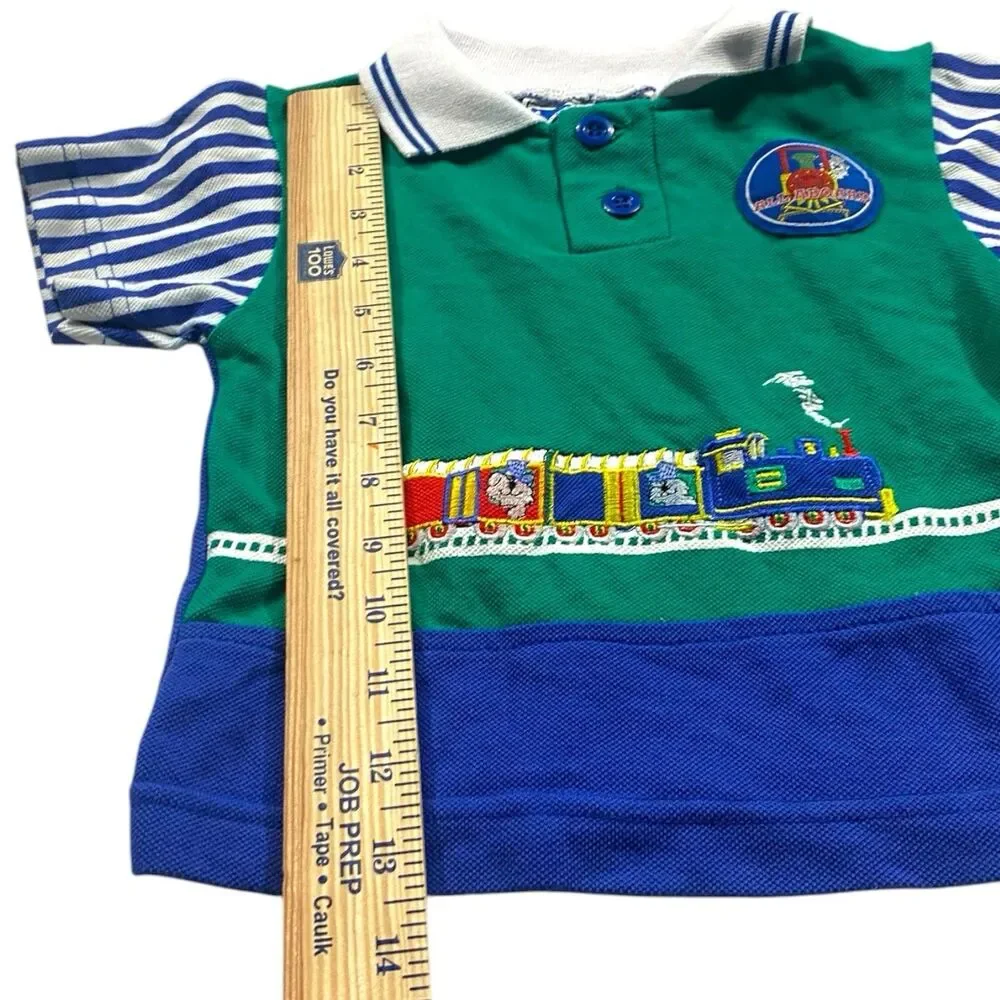 Vintage Buddy Boys Baby Boy 2pc Polo Shorts Set 18 Months Train Embroidered 90s